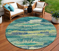 8 Emerald And Lime Green Round Abstract Washable Indoor Outdoor Area Rug
