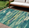 9 X 12 Emerald And Lime Green Abstract Washable Indoor Outdoor Area Rug