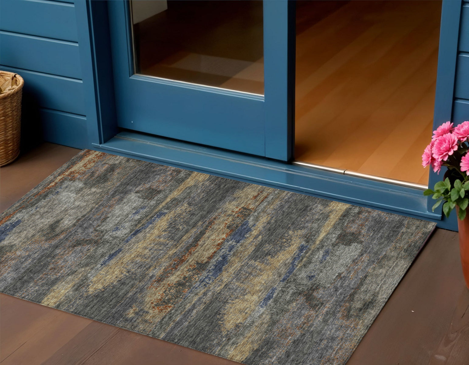 3 X 5 Graphite And Gray Abstract Washable Indoor Outdoor Area Rug