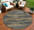 8 Graphite And Gray Round Abstract Washable Indoor Outdoor Area Rug