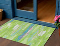 3 X 5 Lime Green And Sky Blue Abstract Washable Indoor Outdoor Area Rug