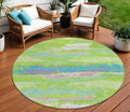 8 Lime Green And Sky Blue Round Abstract Washable Indoor Outdoor Area Rug