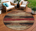 8 Brown Beige And Burgundy Round Abstract Washable Indoor Outdoor Area Rug