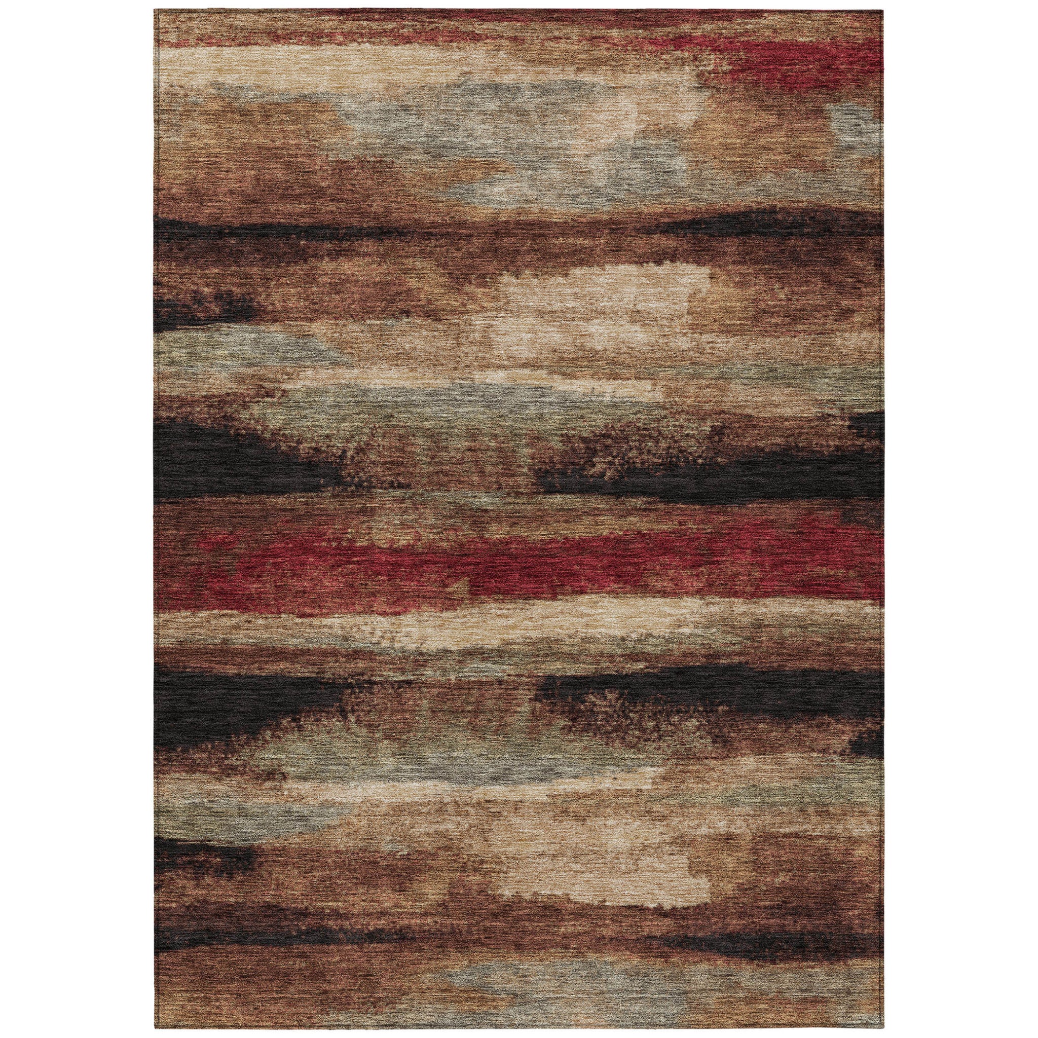 8 X 10 Brown Beige And Burgundy Abstract Washable Indoor Outdoor Area Rug