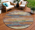 8 Orange Green And Gold Round Abstract Washable Indoor Outdoor Area Rug