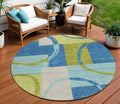 8 Denim Blue And Lime Green Round Geometric Washable Indoor Outdoor Area Rug