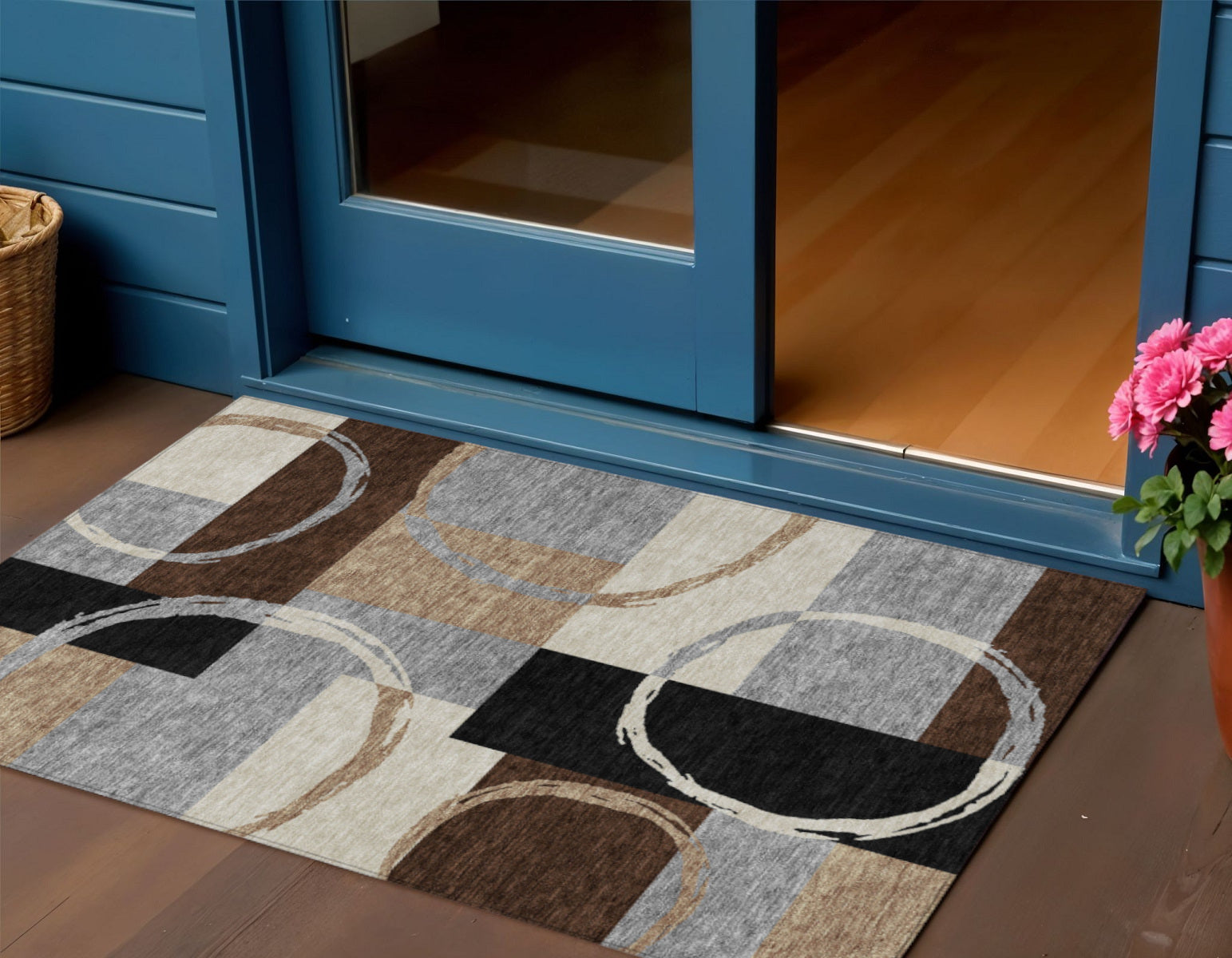 3 X 5 Pewter Gray And Black Geometric Washable Indoor Outdoor Area Rug