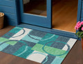 3 X 5 Teal Blue And Green Geometric Washable Indoor Outdoor Area Rug