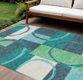 9 X 12 Teal Blue And Green Geometric Washable Indoor Outdoor Area Rug