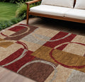 8 X 10 Wheat And Burgundy Geometric Washable Indoor Outdoor Area Rug