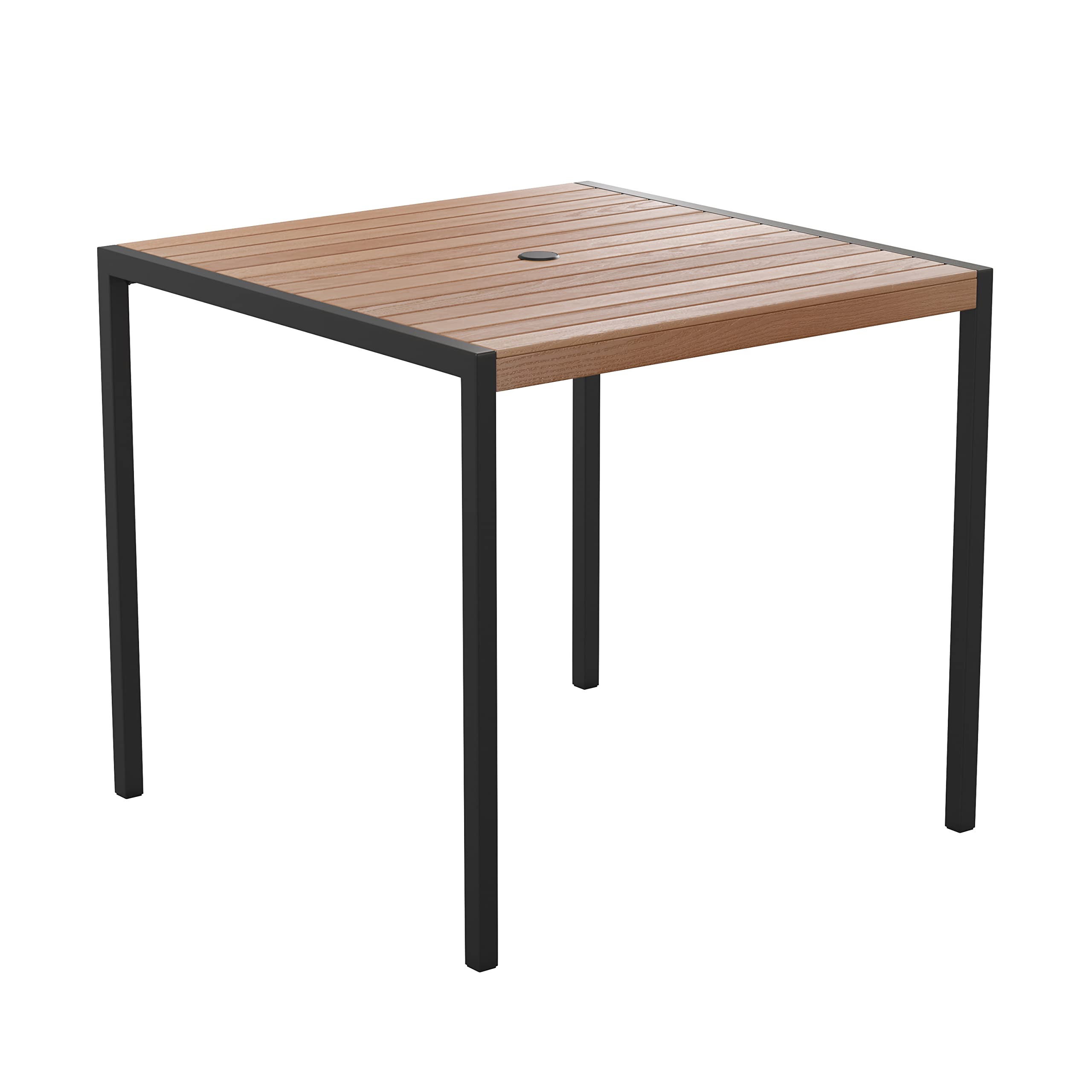 Flash Furniture Lark Outdoor Steel Dining Table - Faux Teak Poly Slatted Top - Commercial Grade Dining Table with Black Frame - 