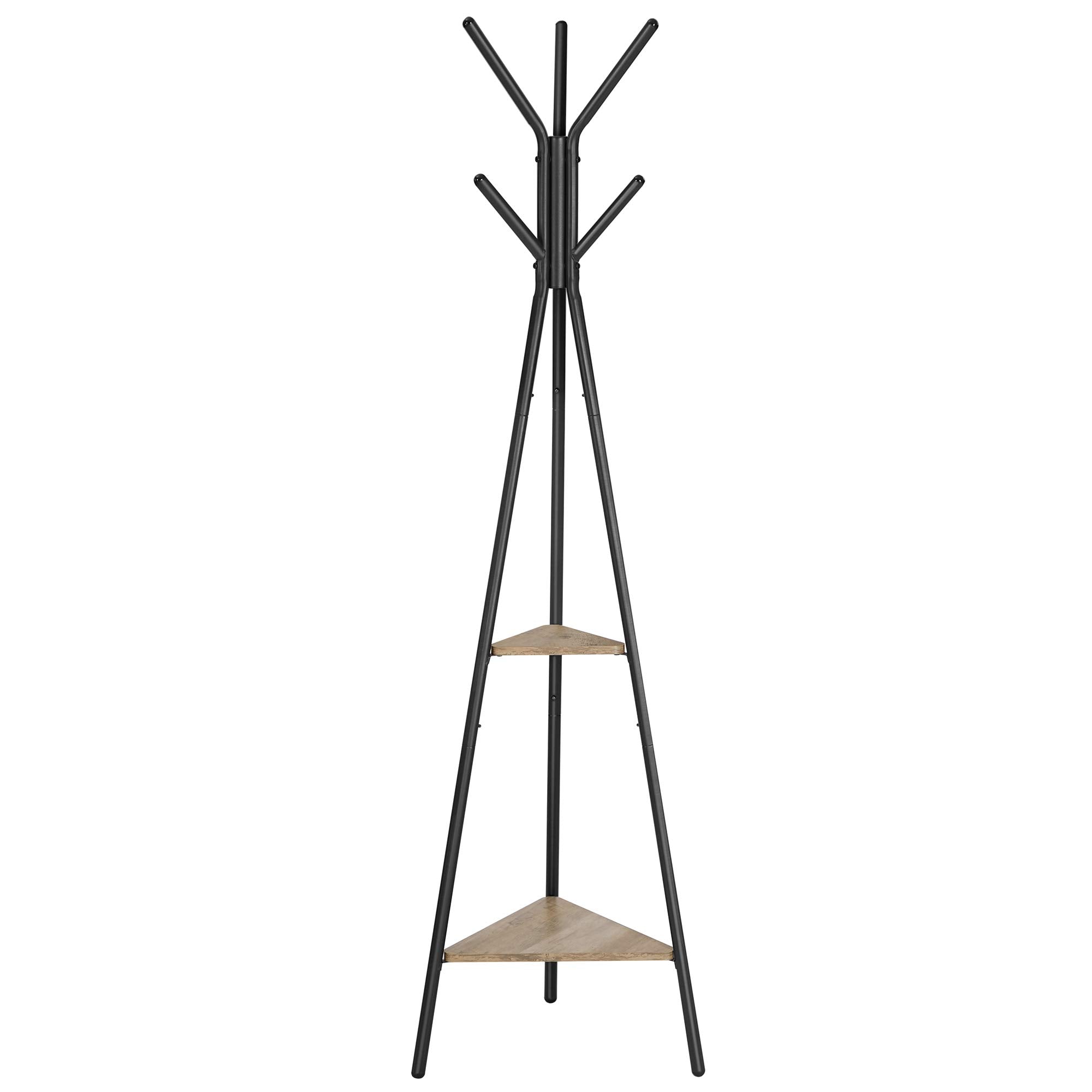 VASAGLE Coat Rack Freestanding, Coat Hanger Stand, Hall Tree with 2 Shelves, for Clothes, Hat, Bag, Industrial Style, Greige and