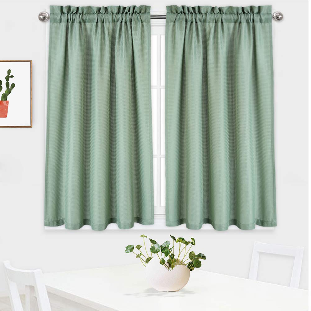 NANAN Kitchen Curtains 45 inch Long Casual Weave Small Window Curtain Kitchen Bathroom Basement Bedroom Drapes - 30 x 45, Sage, 