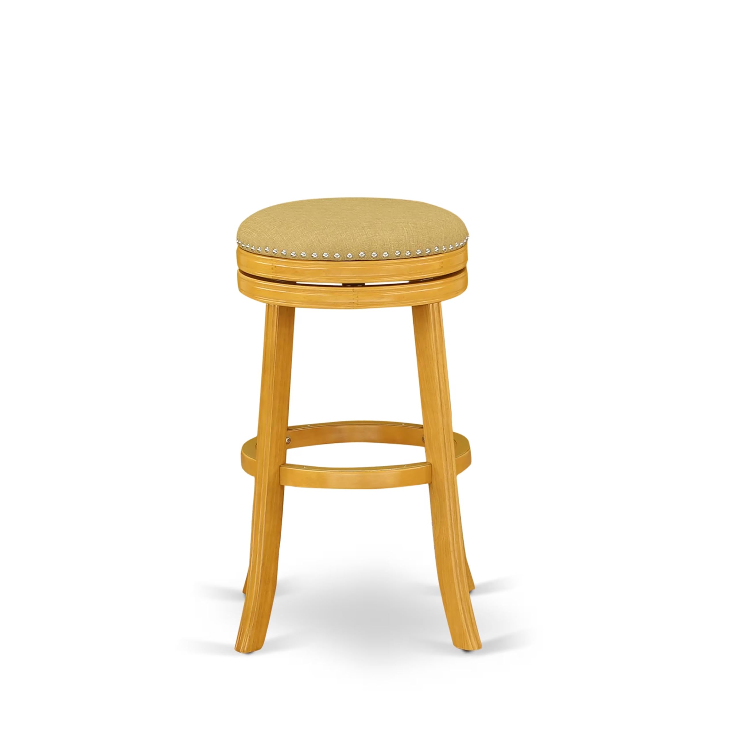 East West Furniture DVS030-416 Devers Counter Height Barstool - Round Shape Vegas Gold PU Leather Upholstered Backless Chairs, 3