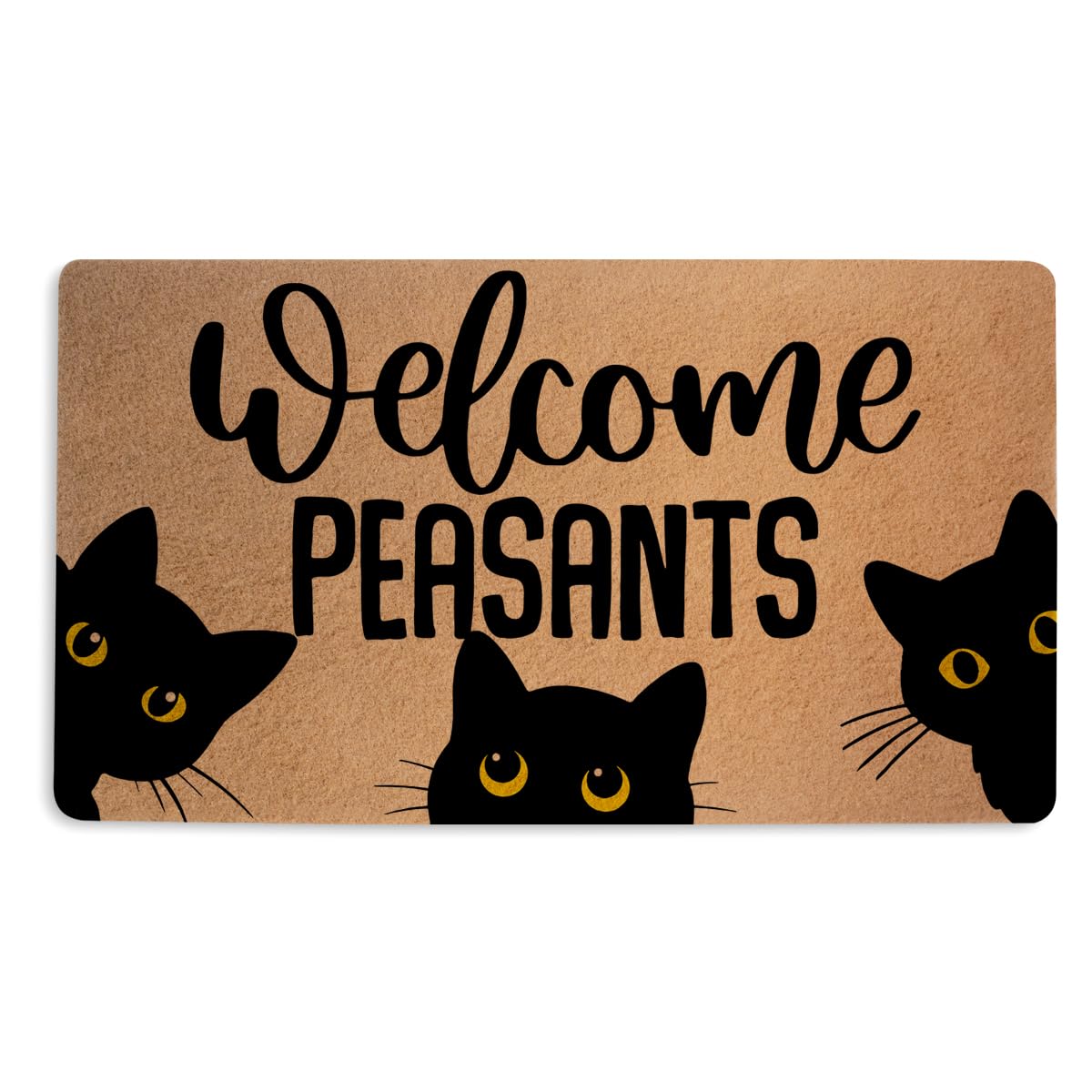 Funny Cat Door Mat 18x30 Inch, Faux Coco Coir Doormat with Non-Slip PVC Backing, Cute Cats Printed Welcome Mat for Outdoor Indoo