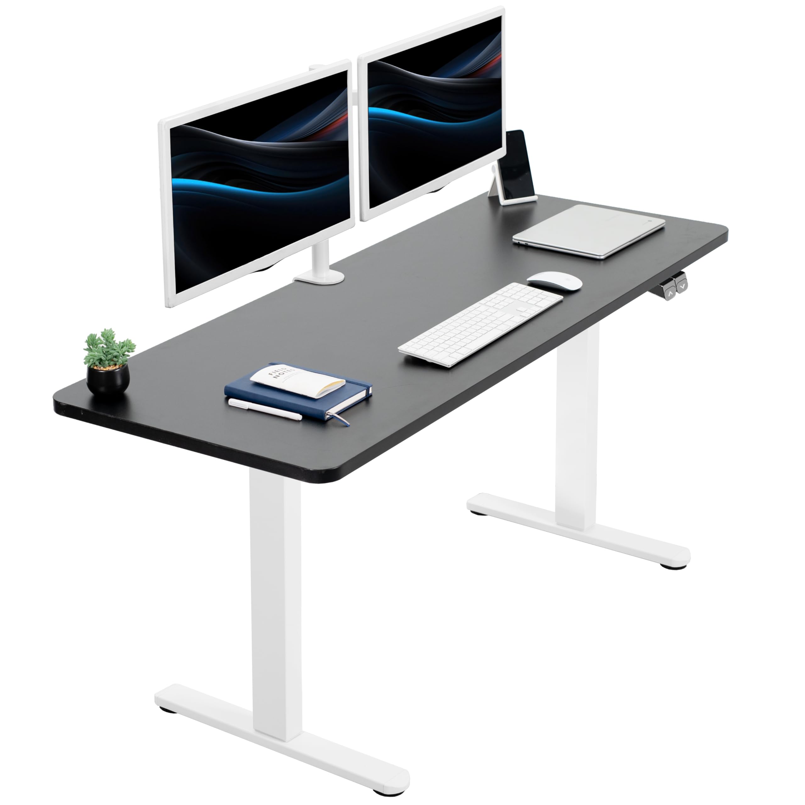 VIVO 60-inch Electric Height Adjustable 60 x 24 inch Stand Up Desk, Black Solid One-Piece Table Top, White Frame, Home & Office 