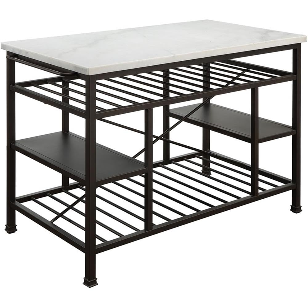 Acme Lanzo Kitchen Island in Marble and Gunmetal