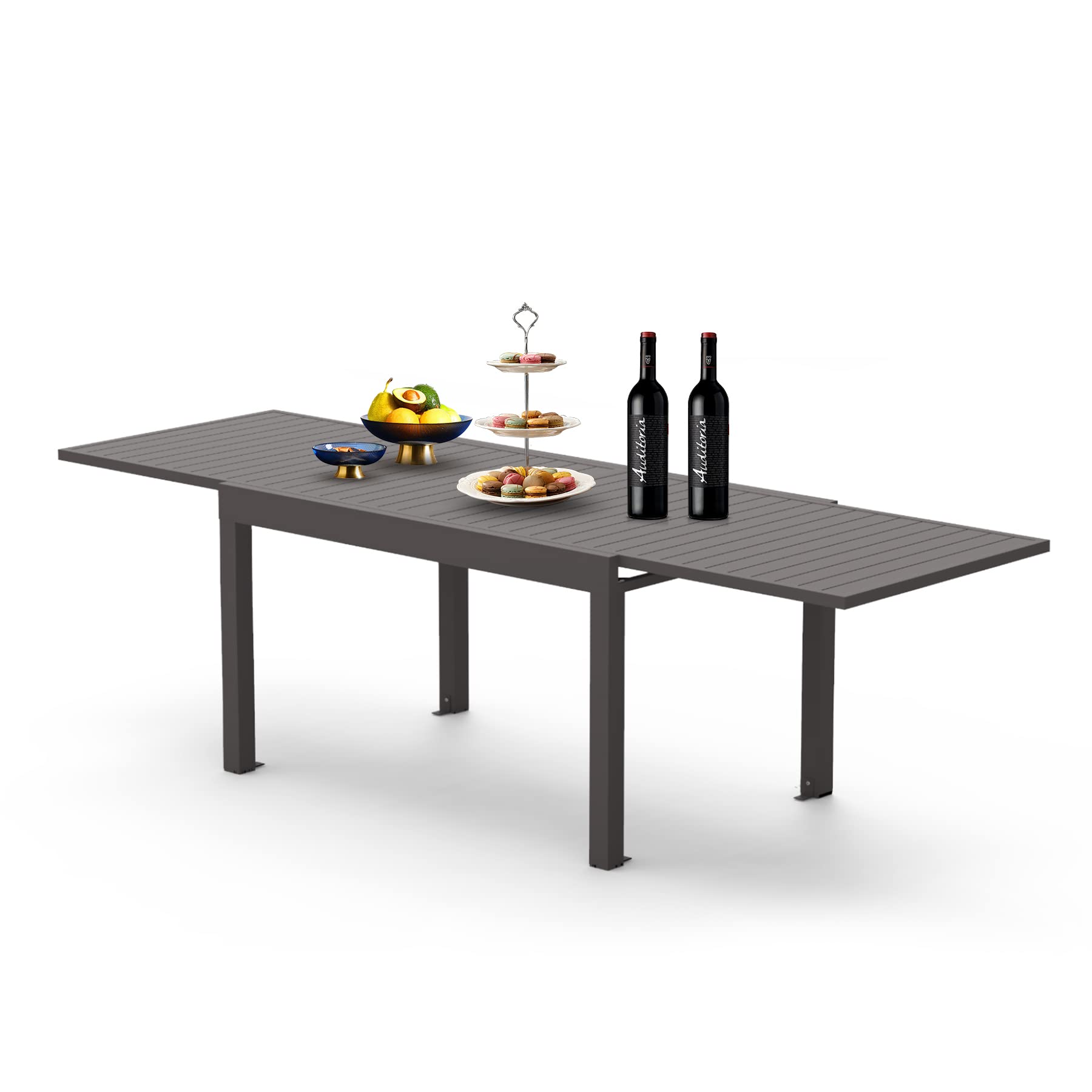 Domi Large Extendable Patio Dining Table, Aluminum Metal Indoor Outdoor 53 - 106  Adjustable for 6-8 Person Rectangular Table fo