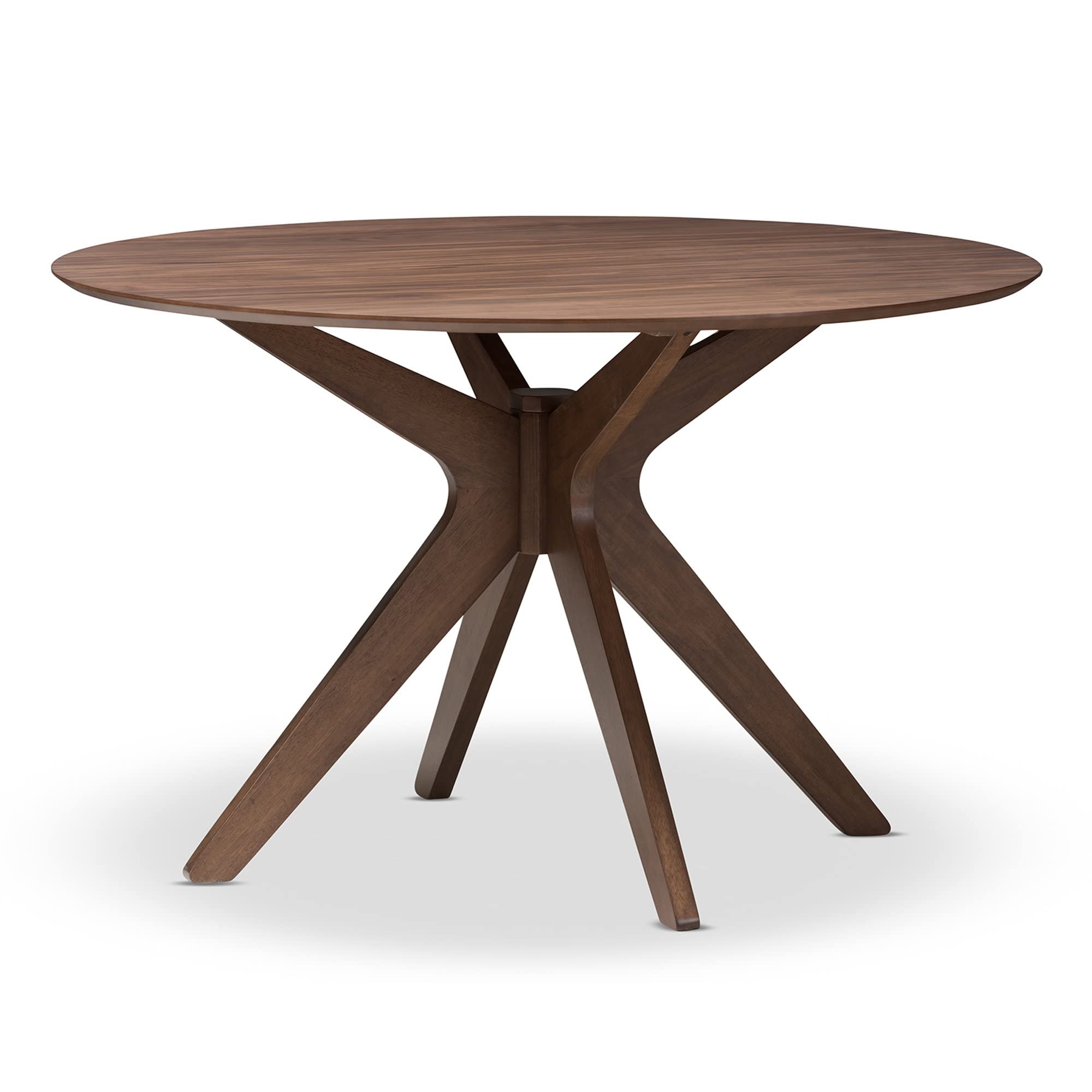 Baxton Studio Monte Mid-Century Modern Walnut Wood 47-Inch Round Dining Table, Walnut Brown