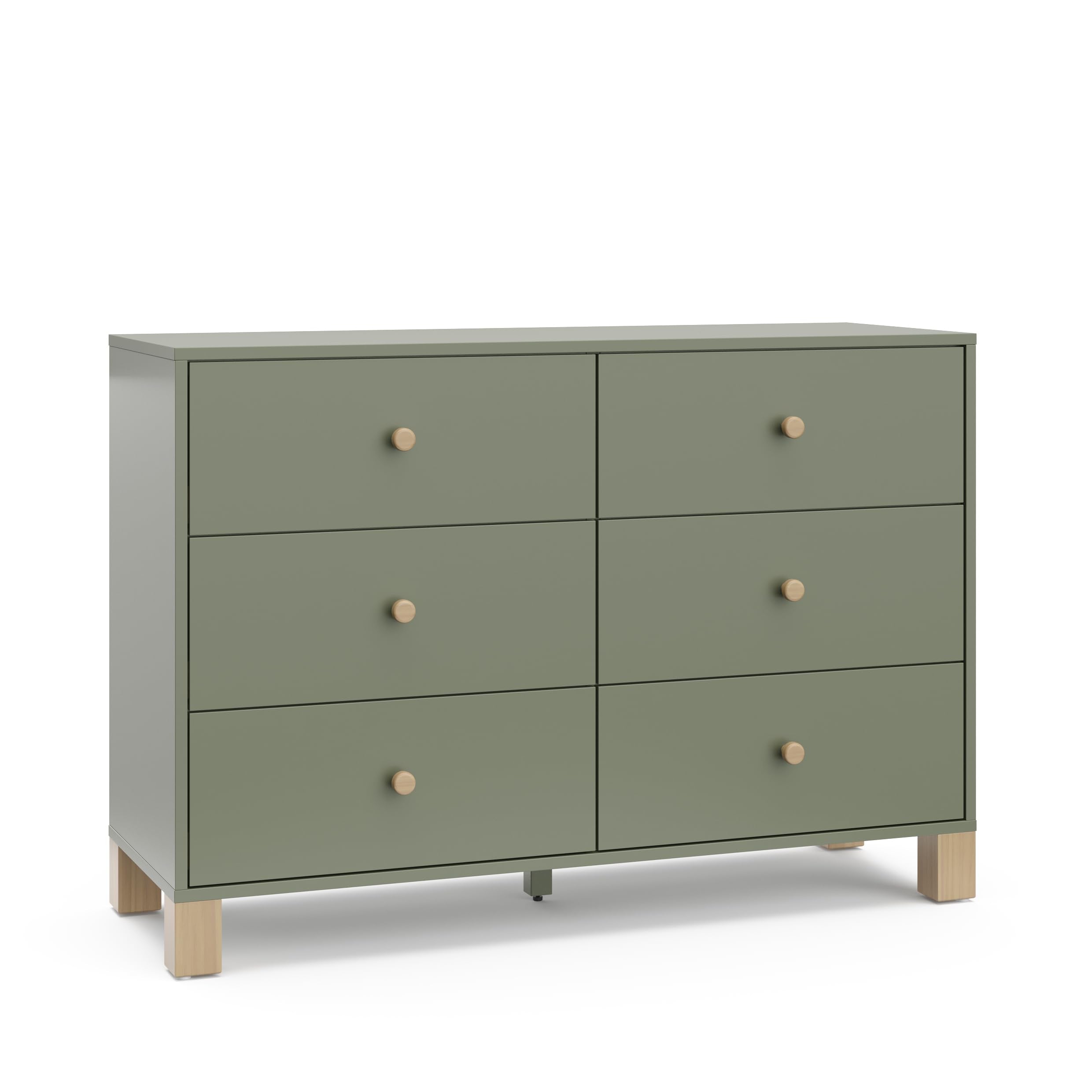 Storkcraft California 6-Drawer Double Dresser (Olive with Driftwood) - GREENGUARD Gold Certified, Interlocking Drawer System, Dr