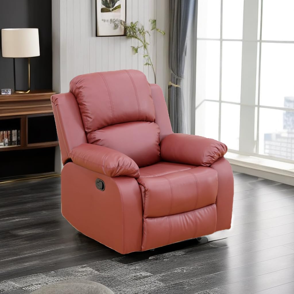 Caberryne Leather Recliner Chair for Living Room Furniture Set,Red Leather Reclining Chair for Small Space/Rv, Wall Hugger Recli