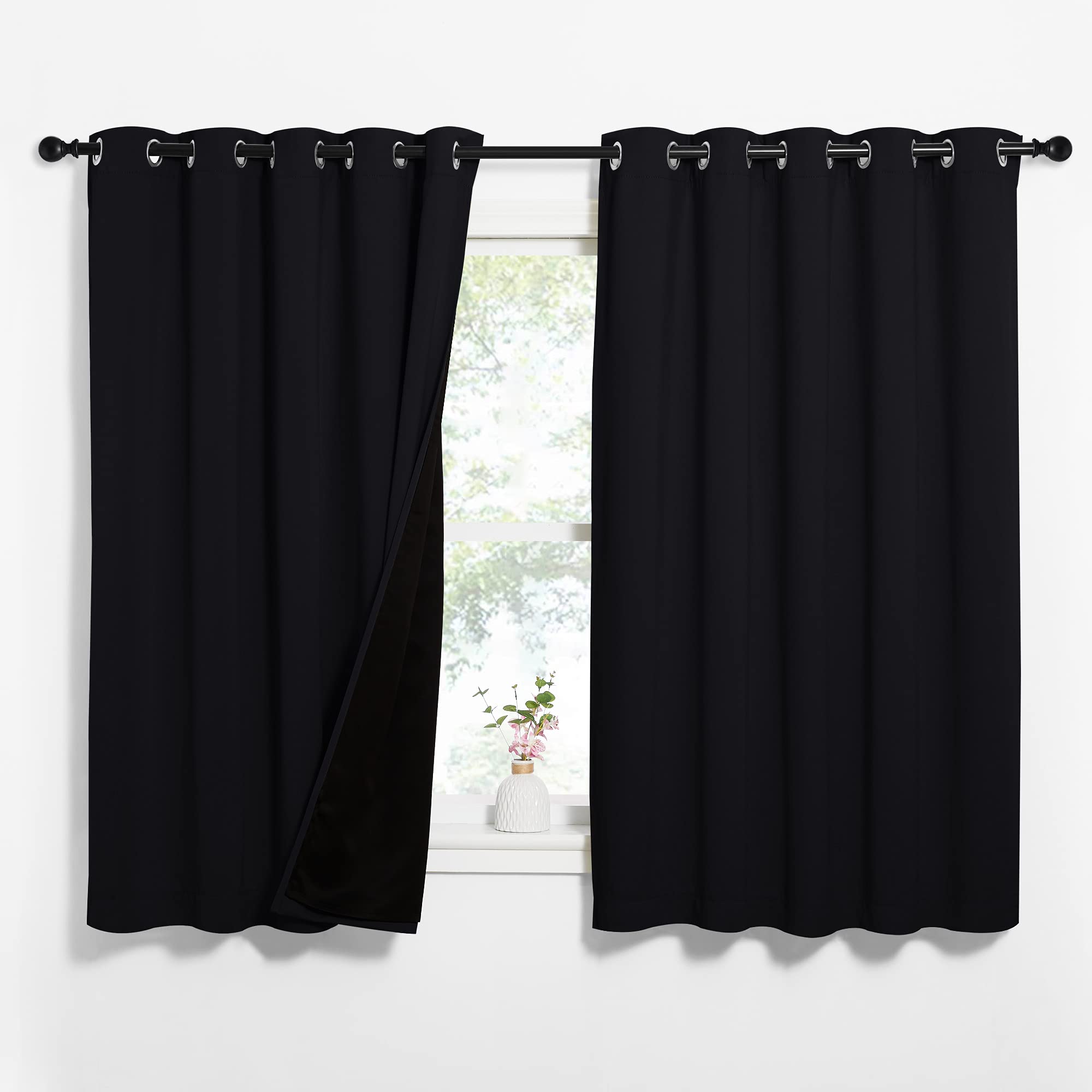 NICETOWN Complete 100% Blackout Curtains, Thermal Insulated & Energy Efficiency Window Draperies with Black Liner, Noise Reducin