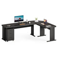 LITTLE TREE 82.67 Long Executive Desk Large L-Shaped Computer Office Desk with 3-Drawer Mobile File Cabinet, Industrial Business