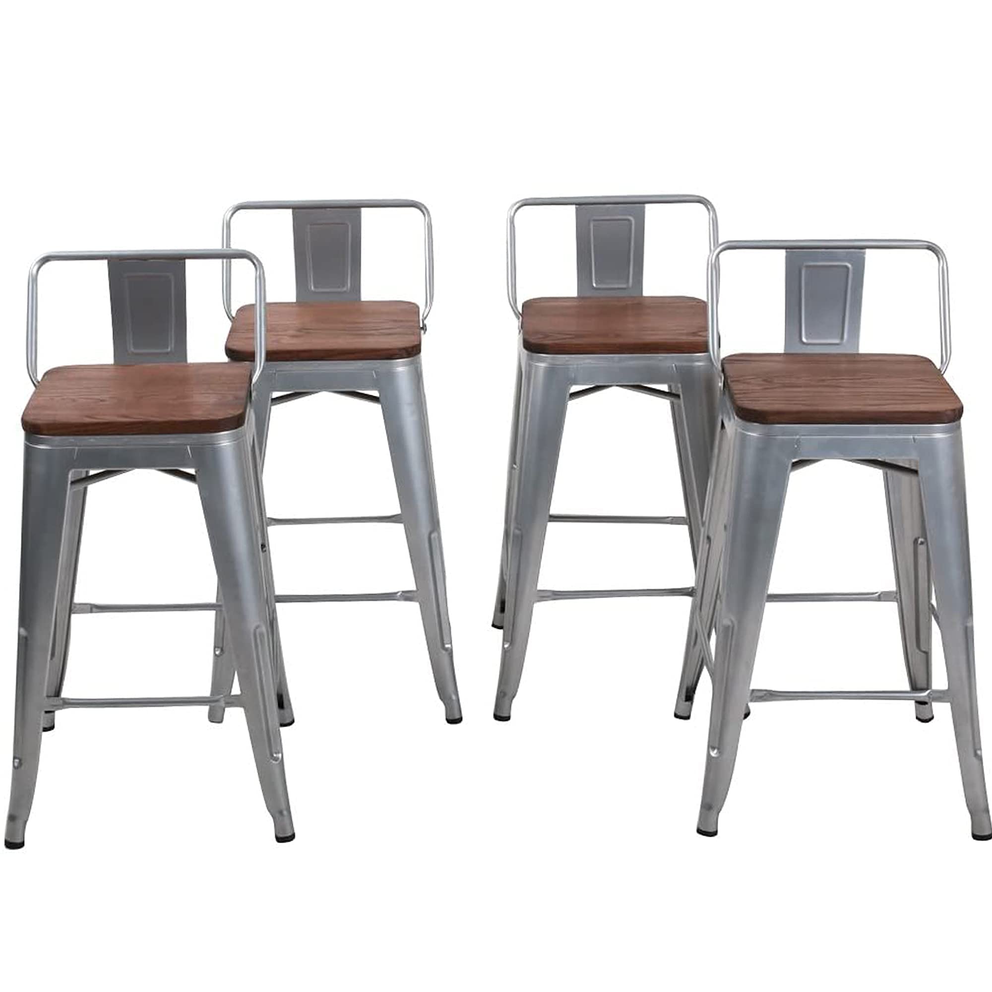 Changjie Furniture 26 Inch Bar Stools Set of 4 Industrial Metal Barstools Counter Height Bar Stool with Backs (26 inch, Silver)