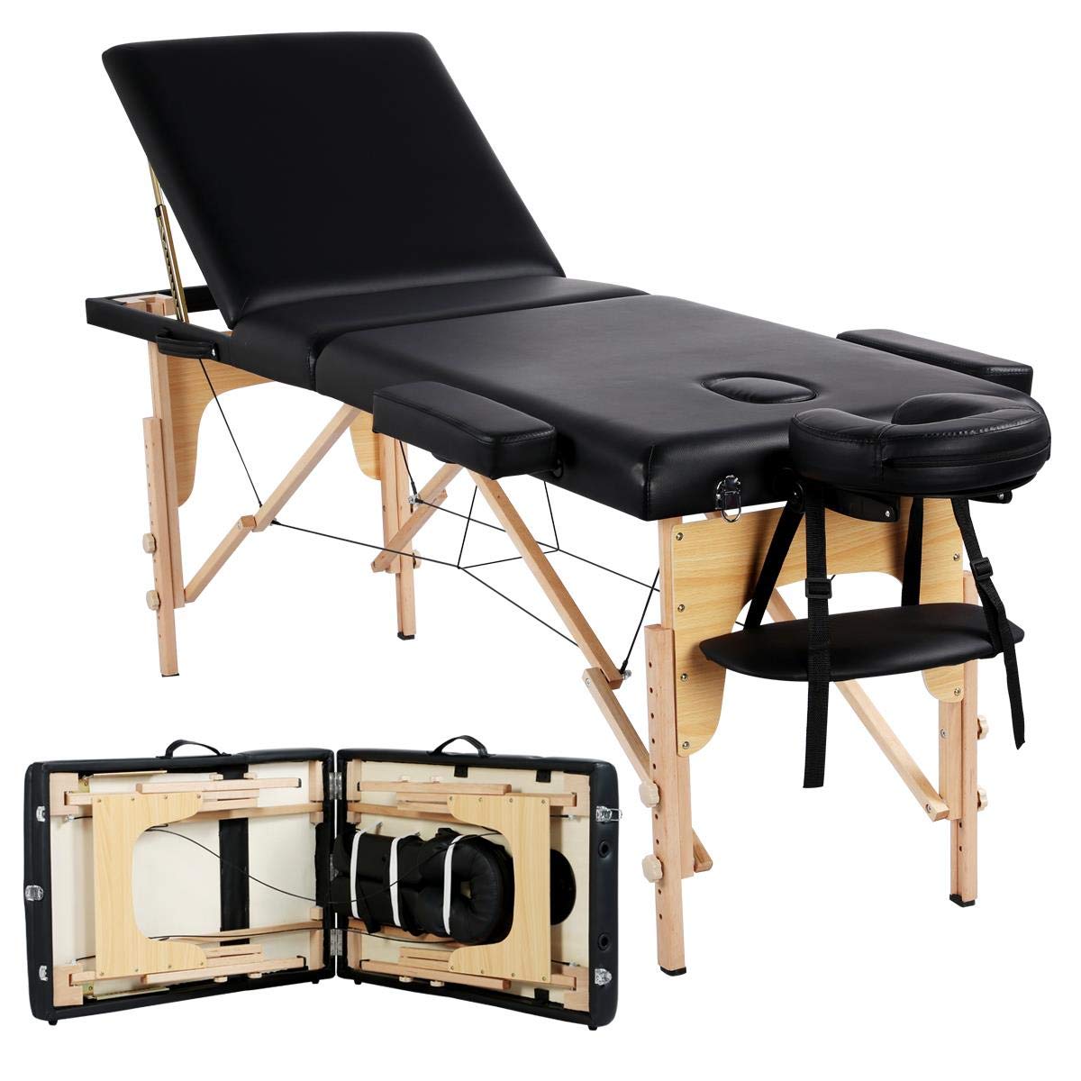Topeakmart Lash Bed Massage Tables Portable Height Adjustable Salon Bed 3 Folding Face Cradle Bed Tattoo Bed Black