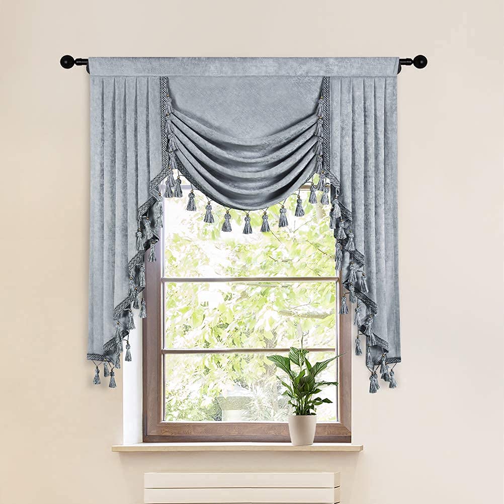 ELKCA Thick Chenille Window Curtains Valance for Living Room Silver Grey Waterfall Valance for Bedroom,Rod Pocket(W39inch, 1 Pie