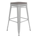 Flash Furniture Kai Commercial Grade Indoor-Outdoor Counter Height Stool - White Metal Frame - Gray Poly Resin Seat - 24 High - 