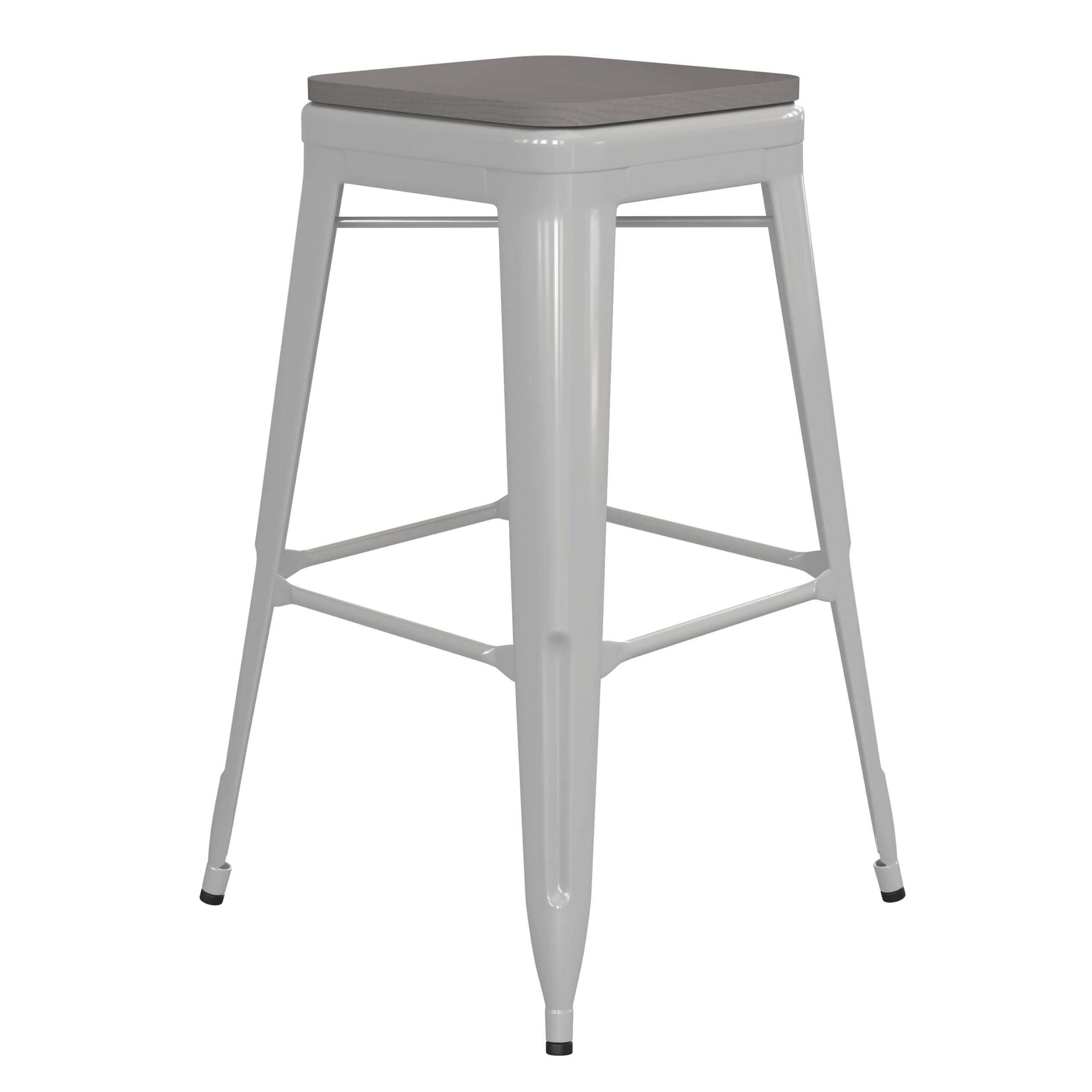 Flash Furniture Kai Commercial Grade Indoor-Outdoor Counter Height Stool - White Metal Frame - Gray Poly Resin Seat - 24 High - 