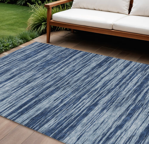 10 X 14 Blue And Navy Blue Abstract Washable Indoor Outdoor Area Rug