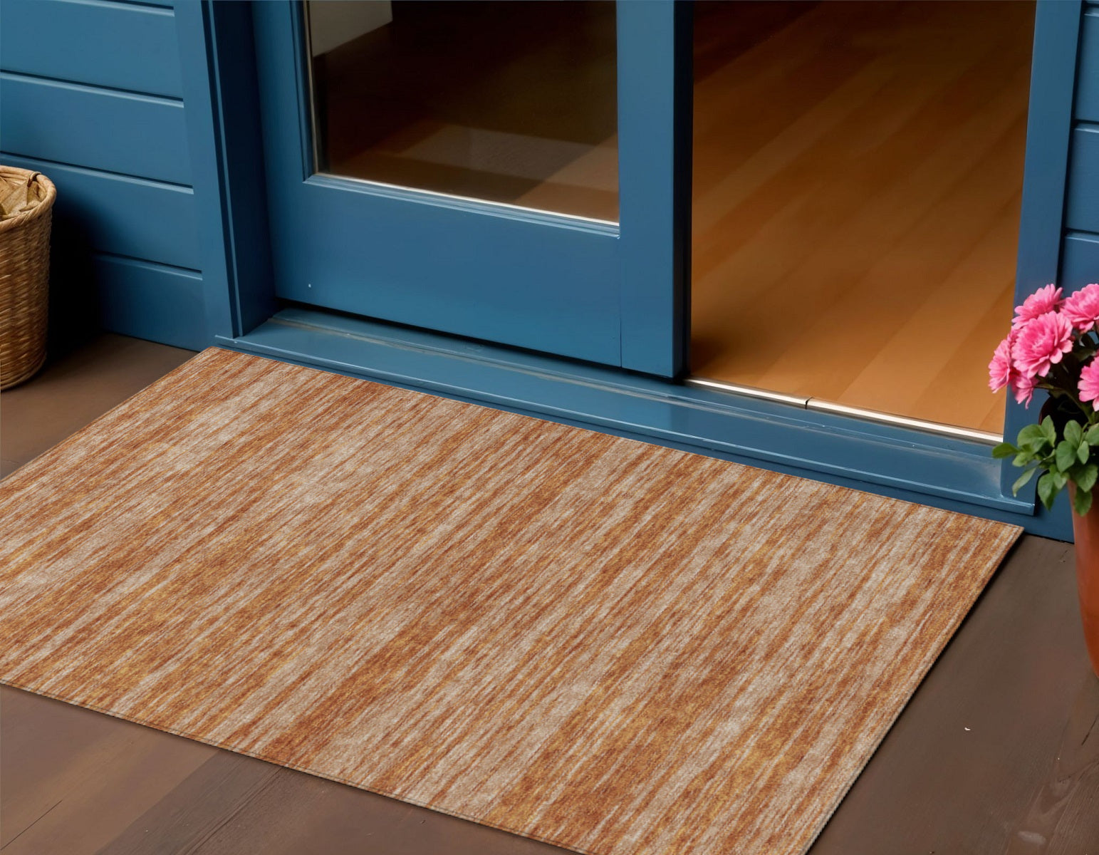 3 X 5 Copper And Rust Abstract Washable Indoor Outdoor Area Rug