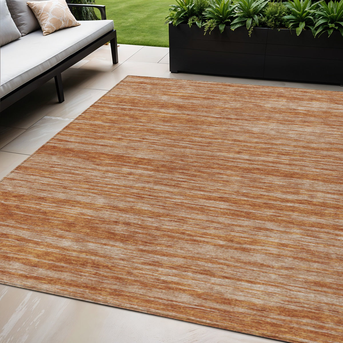5 X 8 Copper And Rust Abstract Washable Indoor Outdoor Area Rug