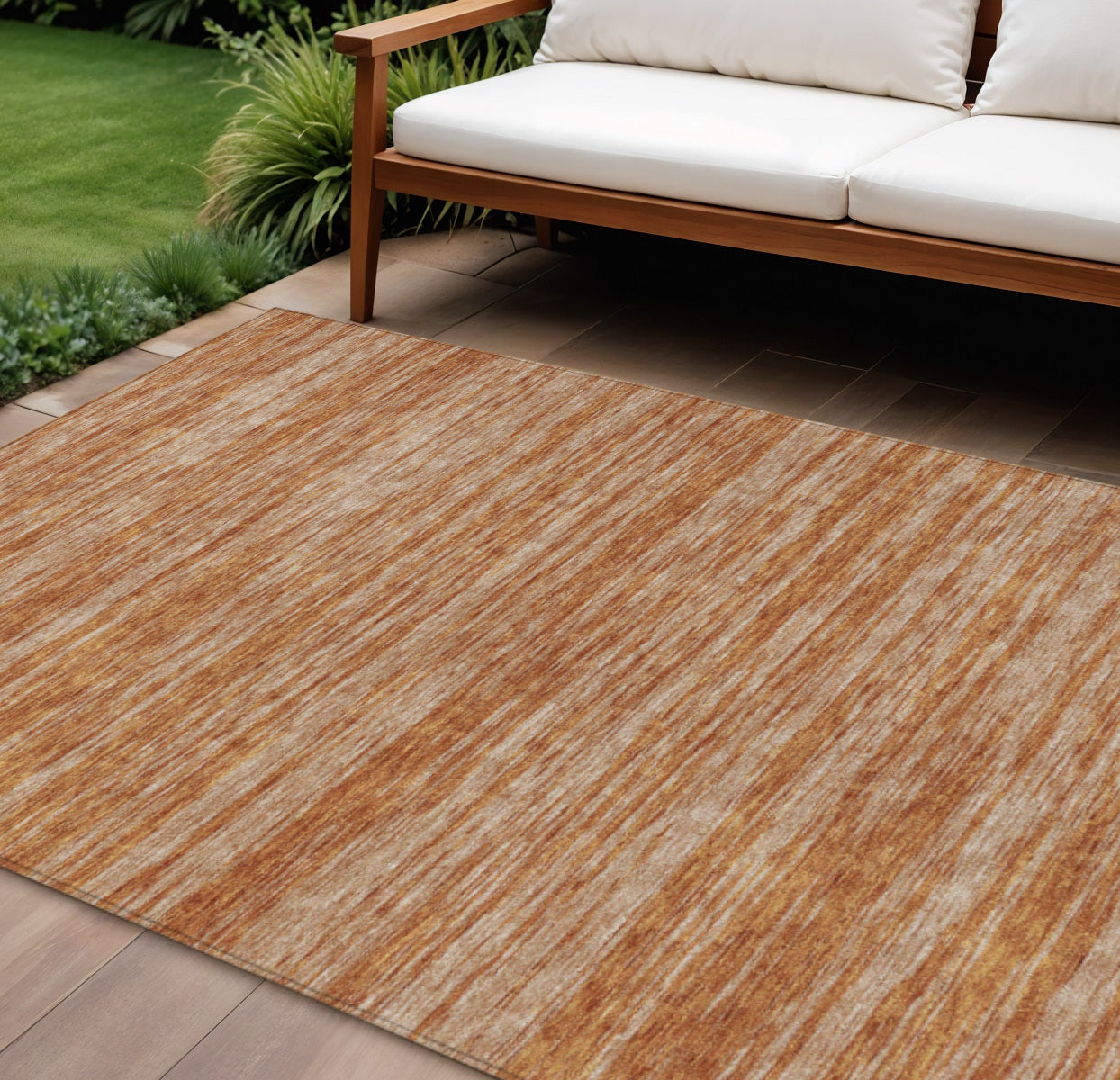 8 X 10 Copper And Rust Abstract Washable Indoor Outdoor Area Rug