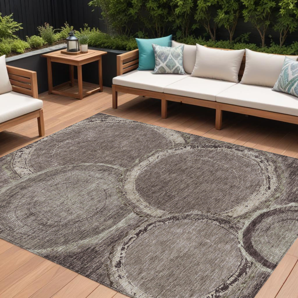 10 X 14 Chocolate And Beige Faux Bois Washable Indoor Outdoor Area Rug