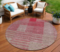 8 Burgundy Pink And Blush Round Striped Washable Indoor Outdoor Area Rug
