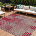 8 X 10 Burgundy Pink And Blush Striped Washable Indoor Outdoor Area Rug