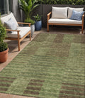 5 X 8 Brown Taupe And Green Striped Washable Indoor Outdoor Area Rug