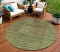 8 Brown Taupe And Green Round Striped Washable Indoor Outdoor Area Rug
