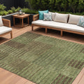 10 X 14 Brown Taupe And Green Striped Washable Indoor Outdoor Area Rug