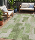 5 X 8 Green Sage And Beige Geometric Washable Indoor Outdoor Area Rug