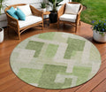 8 Green Sage And Beige Round Geometric Washable Indoor Outdoor Area Rug