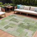 9 X 12 Green Sage And Beige Geometric Washable Indoor Outdoor Area Rug