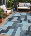 5 X 8 Sky Blue Denim Blue And Gray Geometric Washable Indoor Outdoor Area Rug
