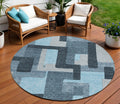 8 Sky Blue Denim Blue And Gray Round Geometric Washable Indoor Outdoor Area Rug