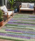 5 X 8 Moss Green Olive Green And Purple Striped Washable Indoor Outdoor Area Rug