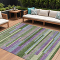 10 X 14 Moss Green Olive Green And Purple Striped Washable Indoor Outdoor Area Rug