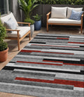 5 X 8 Gray Black And Red Striped Washable Indoor Outdoor Area Rug